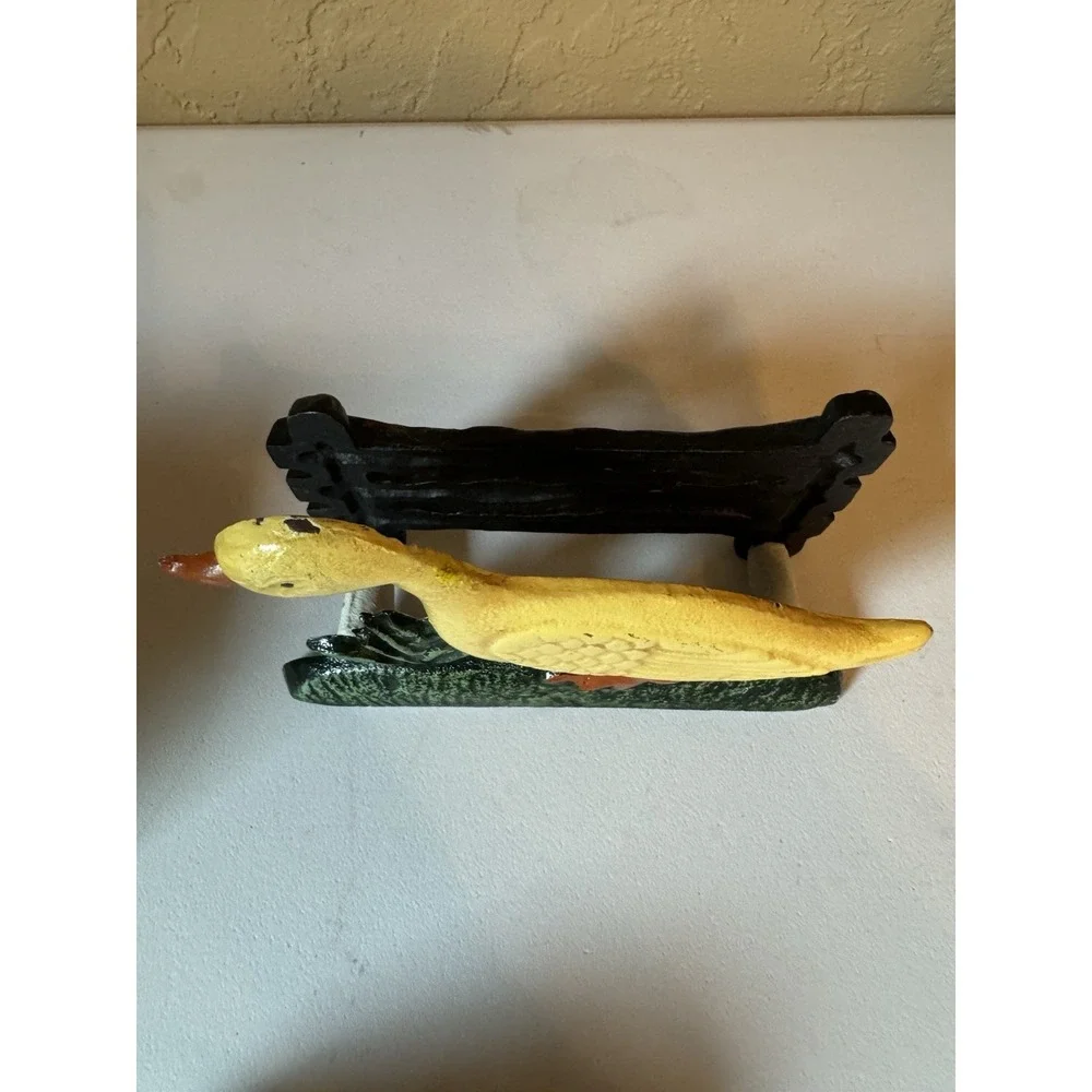 Vintage Cast Iron Yellow Duck Fence Napkin Holder Country Kitchen Letter Rack
